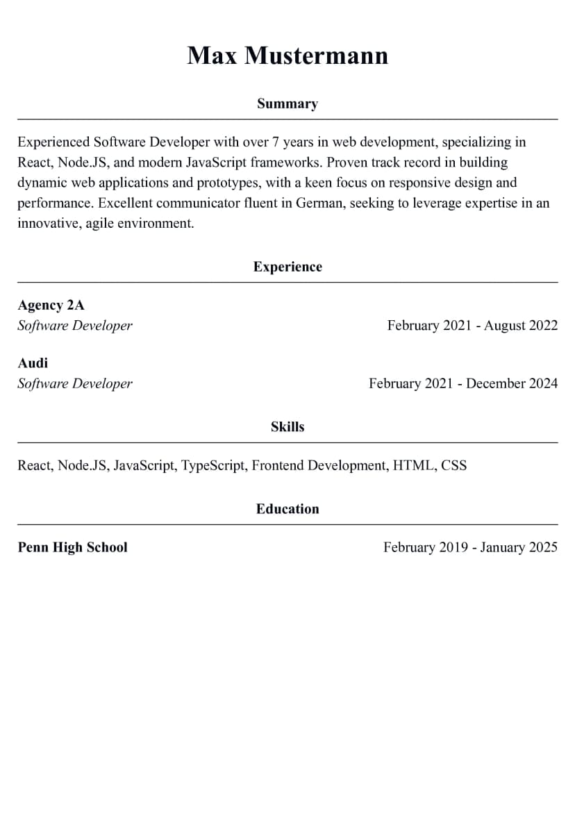 Minimalistic resume template example